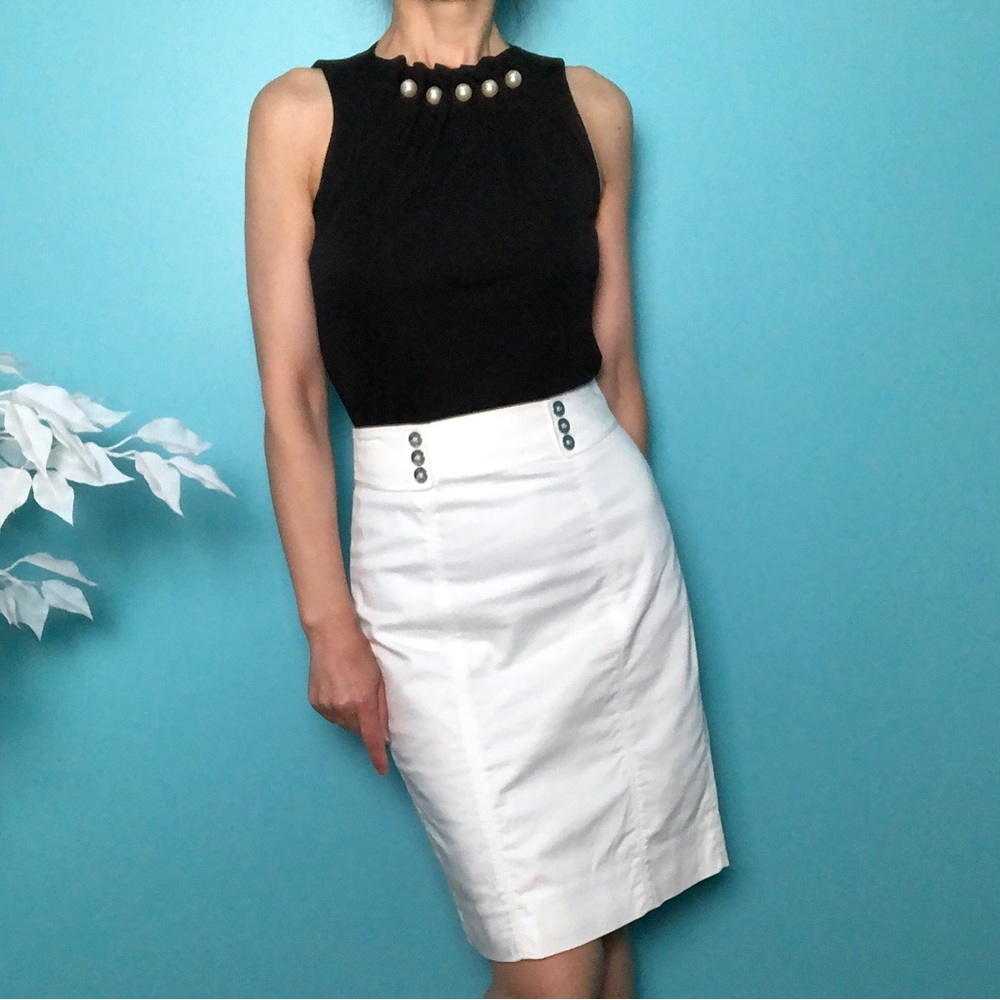 White House Black Market (WHBM) White Pencil Skirt with Button Detail
